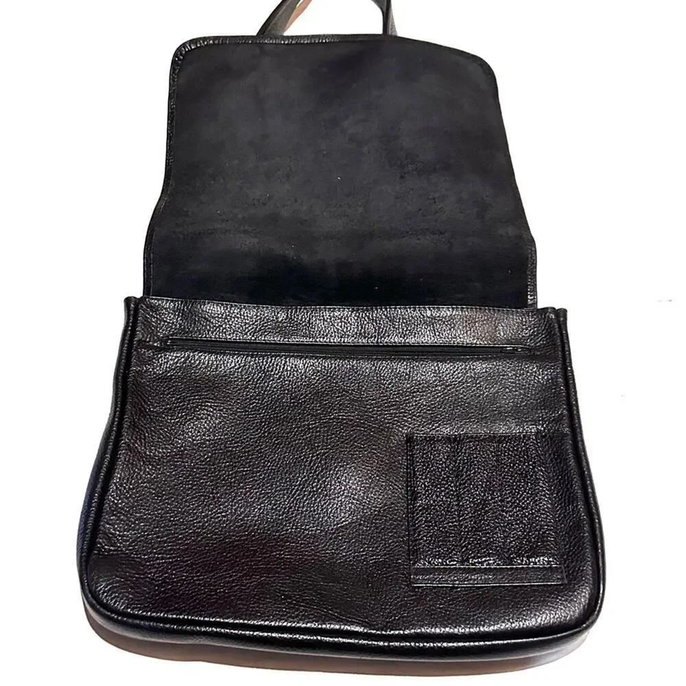 Jennifer Graham Classic Black Pebbled Leather Crossbody Messenger Bag